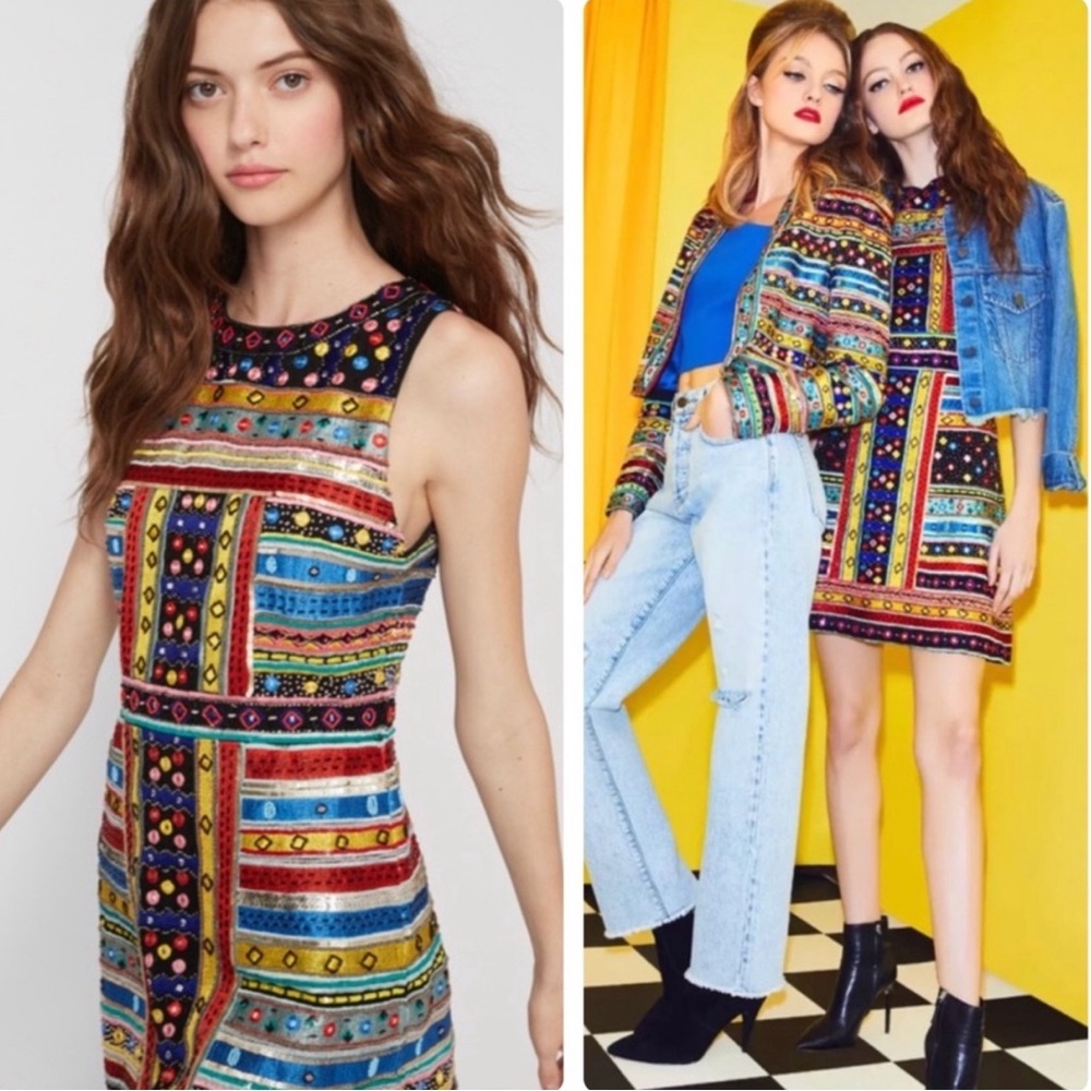 ALICE + OLIVIA Embroidered Embellished Dress